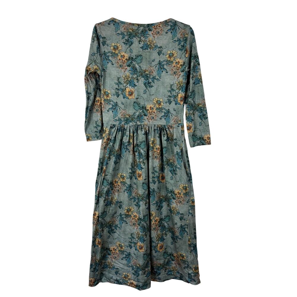 Peruvian Connection Windflower Dress XS Slate Floral Blue Yellow - Picture 3 of 9